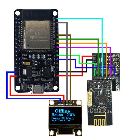 OpenDTU Hoymiles DIY Kit Display SSD1306 ESP32 NRF24L01+ Antenne Socket Kabel