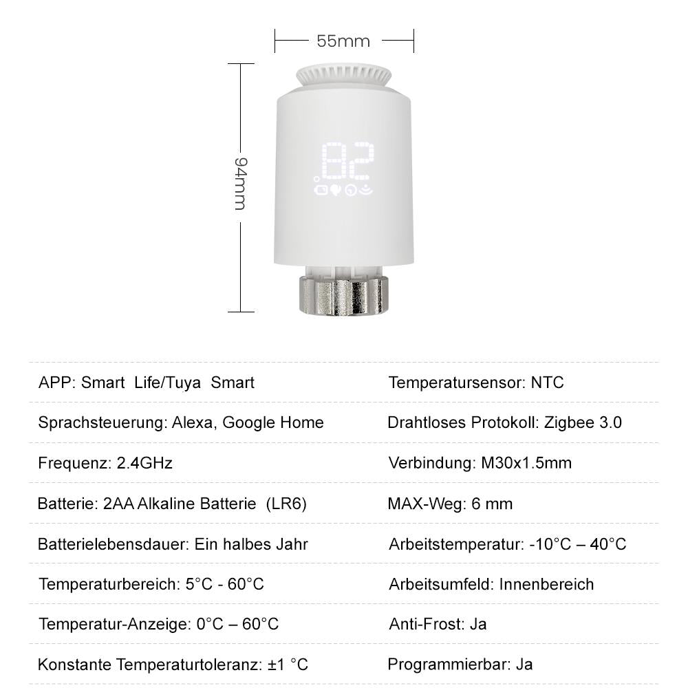 Avatto TRV06 Zigbee 3.0 Smart Heizkörperthermostat Regler Radiator Valve Tuya