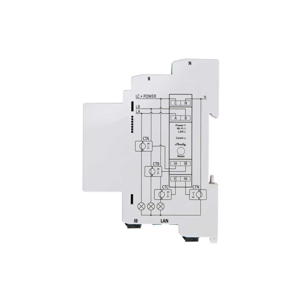 Shelly Pro 3EM 3-Phasen-Stromverbrauchsmessgerät 120A WiFi LAN BT DIN Montage PV