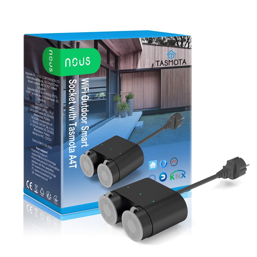 Nous A4T WiFi IP44 Dual Outdoor Smart Socket 16A Stromverbrauchsmessung Tasmota