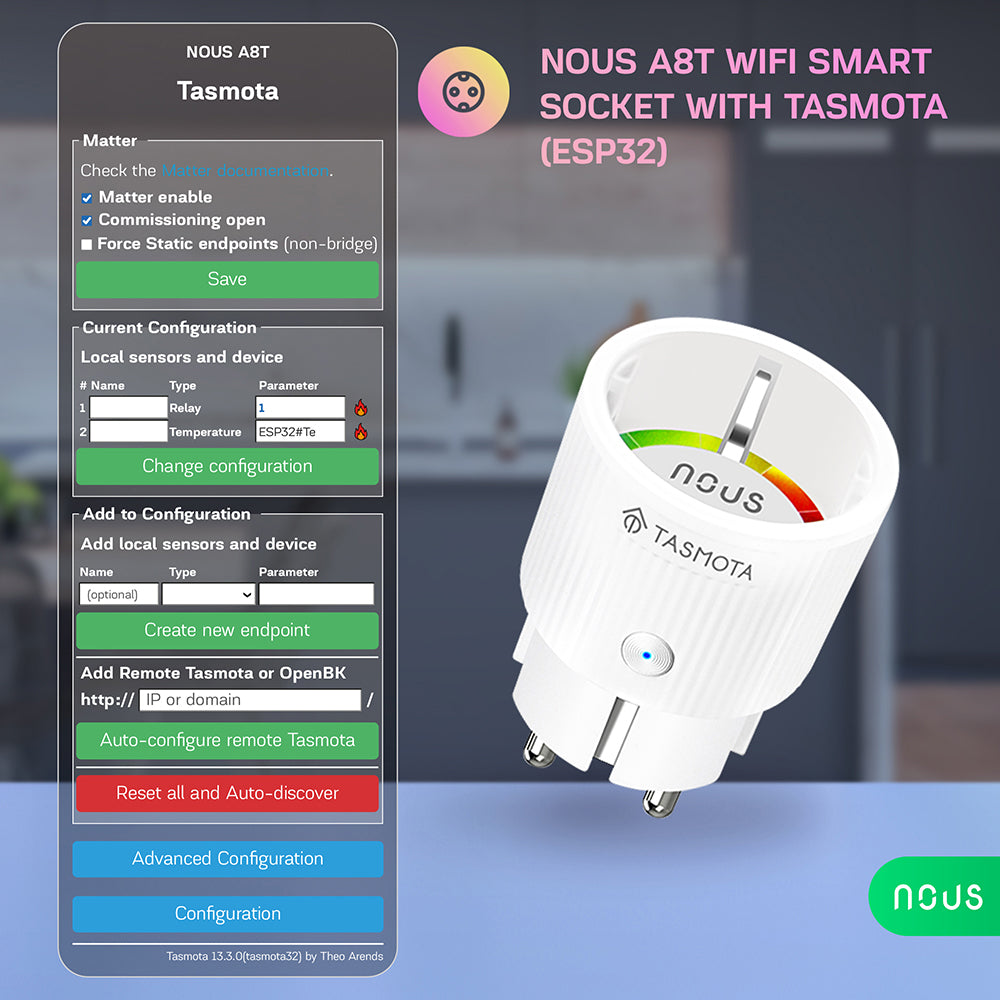 8X Nous A8T 10A WiFi Matter Smart Socket Stromzähler Tasmota - opt. calibrated