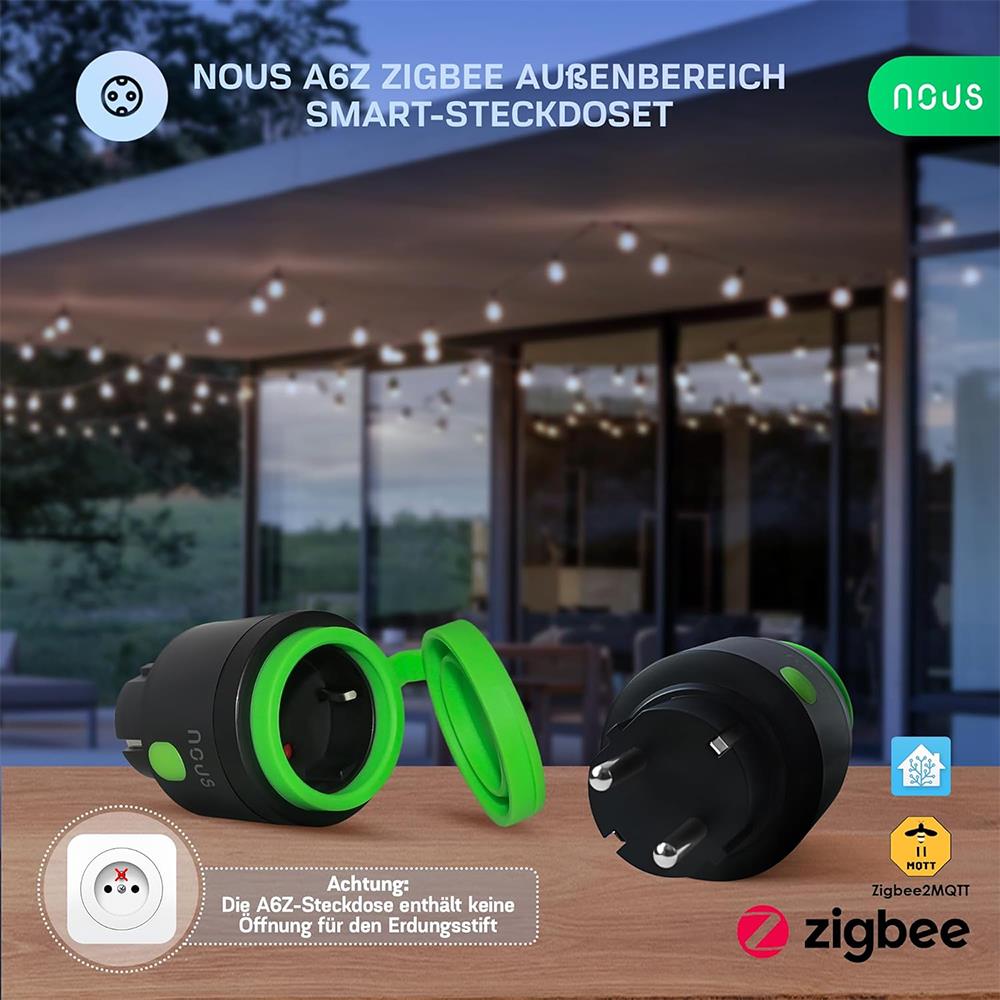 Nous A6Z Zigbee IP44 Outdoor Smart Steckdose 16A Verbrauchsmessung ZHA 2MQTT