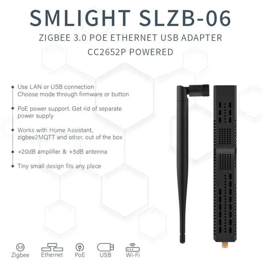 SMLIGHT SLZB-06 Zigbee LAN PoE USB Wi-Fi Adapter Zigbee2MQTT ZHA Thread CC2652P