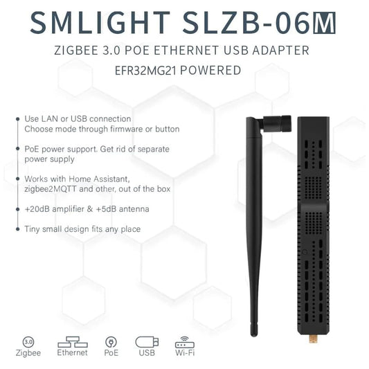 SMLIGHT SLZB-06M Zigbee LAN PoE USB Wi-Fi Adapter Z2MQTT ZHA Thread EFR32MG21