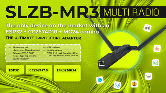 SMLIGHT SLZB-MR3U Zigbee Thread Multiradio CC2674P10 EFR32MG24 LAN PoE USB Wi-Fi