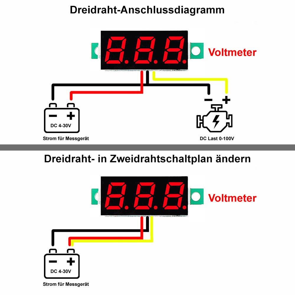 LED Voltmeter Spannung Digital Anzeige 0.28 Zoll 0V-100V - diverse Farben - NEU