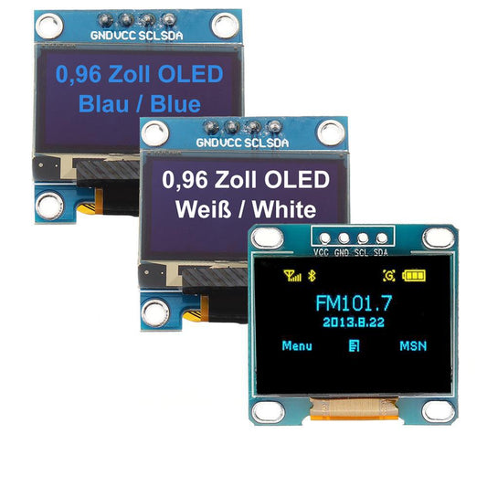 0,96 Zoll 2,44cm OLED Display 128x64 I2C/IIC Weiss/Blau/Gelb Arduino openDTU