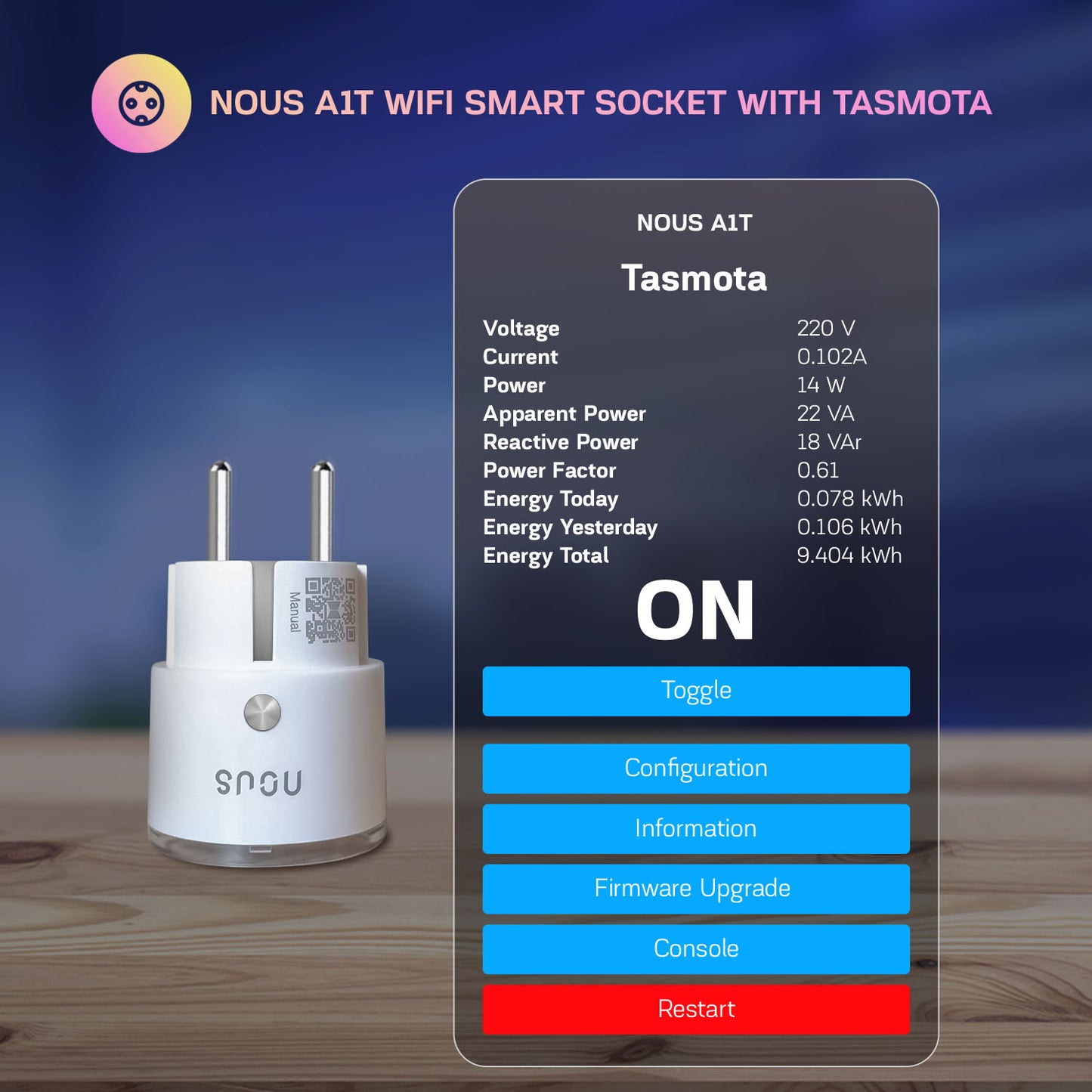 4X Nous A1T 10A 2500W Verbrauchsmessung WiFi Smart Socket Tasmota preinstalled