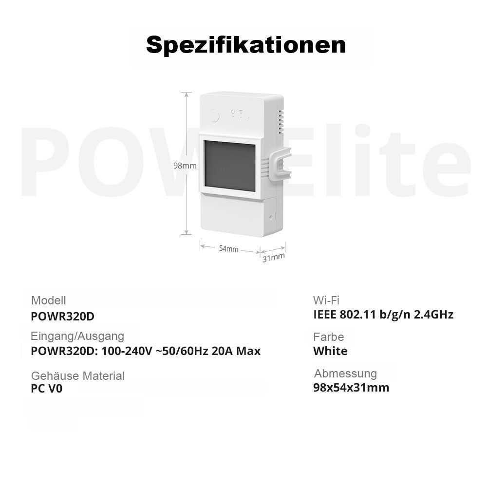 SONOFF POW Elite 20A WiFi Smart Switch Energieeinspeisung Display Tasmota 15 PV