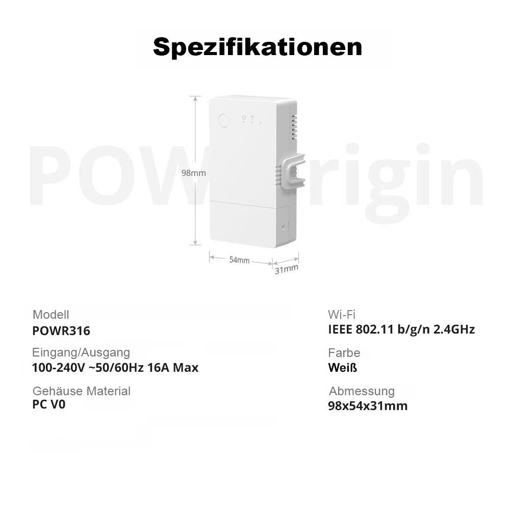 SONOFF POWR316 Origin 16A WiFi Smart Switch Energieeinspeisung Tasmota 15 PV