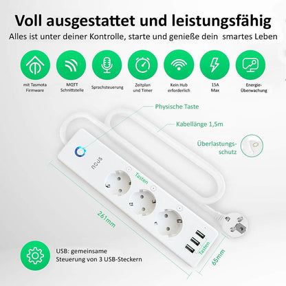Nous A5T 3-fach WiFi Steckerleiste USB Verbrauchsmessung Tasmota opt. calibrated