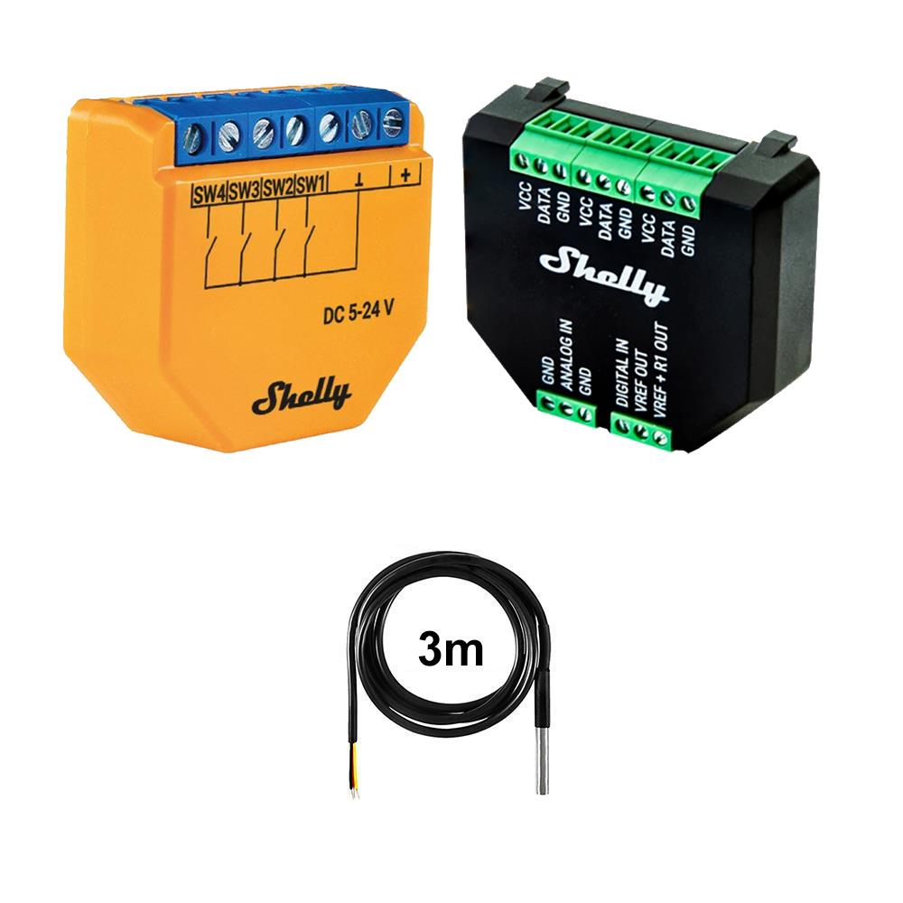 Shelly Plus i4DC 4 Kanal Smart Steuergerät opt. Plus Addon & DS18B20 Temp Sensor