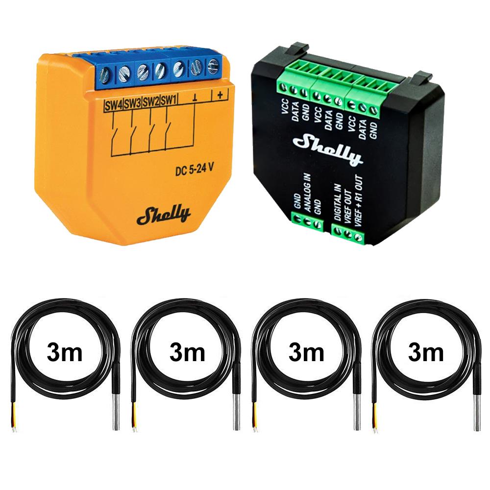 Shelly Plus i4DC 4 Kanal Smart Steuergerät opt. Plus Addon & DS18B20 Temp Sensor