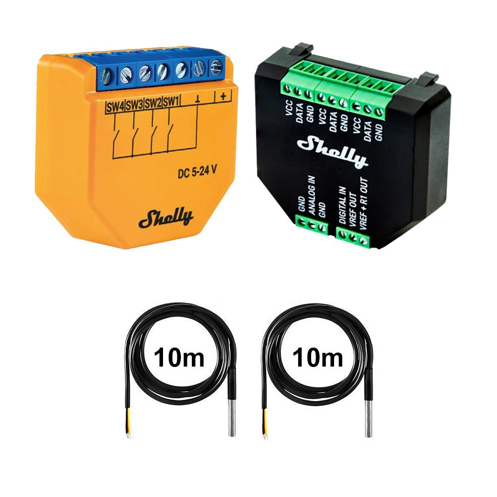Shelly Plus i4DC 4 Kanal Smart Steuergerät opt. Plus Addon & DS18B20 Temp Sensor