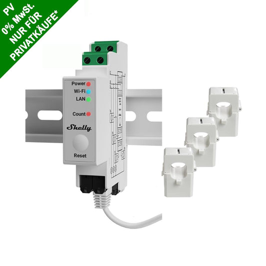 Shelly Pro 3EM 3-Phasen-Stromverbrauchsmessgerät 120A WiFi LAN BT DIN Montage PV