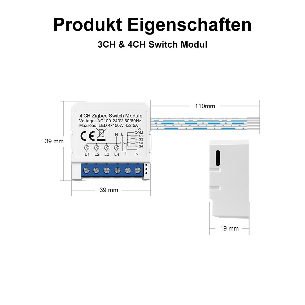 1-8X AVATTO ZWSM16 ZigBee 3.0 1-4 Kanal Smart Switch Modul Lichtschalter TUYA