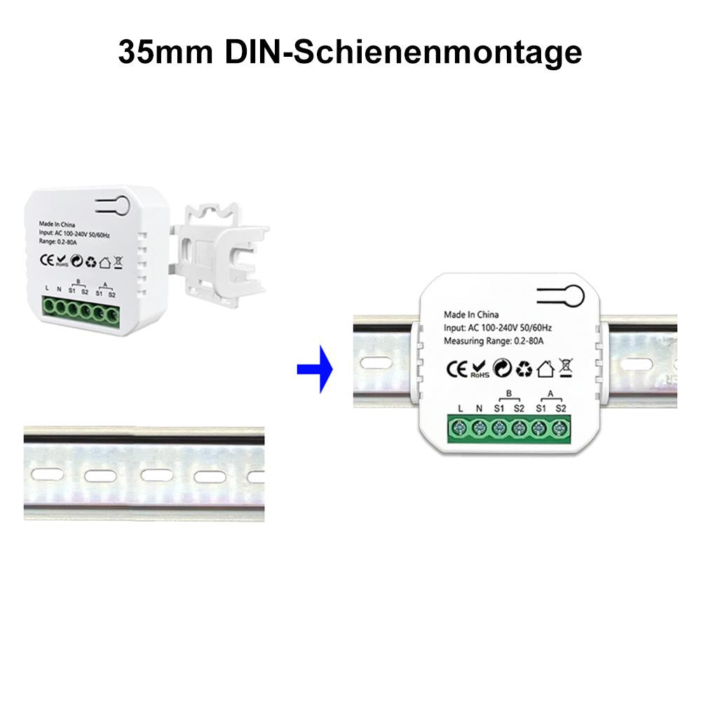 Tuya ZigBee Smart Energiezähler Bidirektional 2 Kanäle Stromwandler Klemme 80A