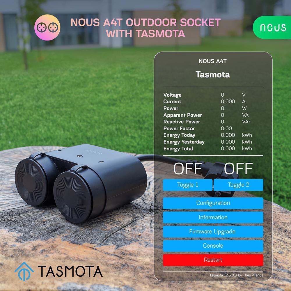 Nous A4T WiFi IP44 Dual Outdoor Smart Socket 16A Stromverbrauchsmessung Tasmota