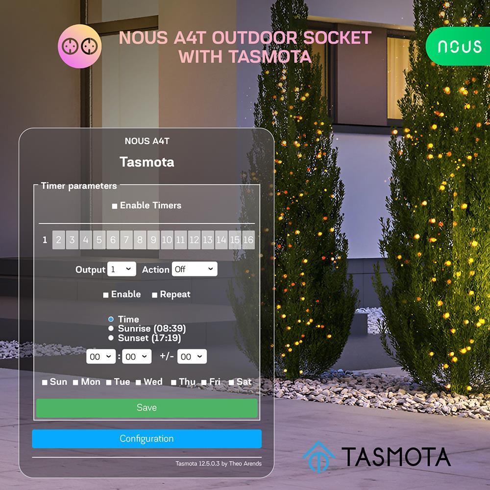 Nous A4T WiFi IP44 Dual Outdoor Smart Socket 16A Stromverbrauchsmessung Tasmota