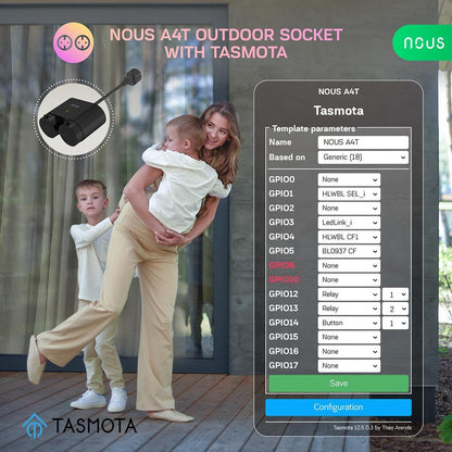 Nous A4T WiFi IP44 Dual Outdoor Smart Socket 16A Stromverbrauchsmessung Tasmota
