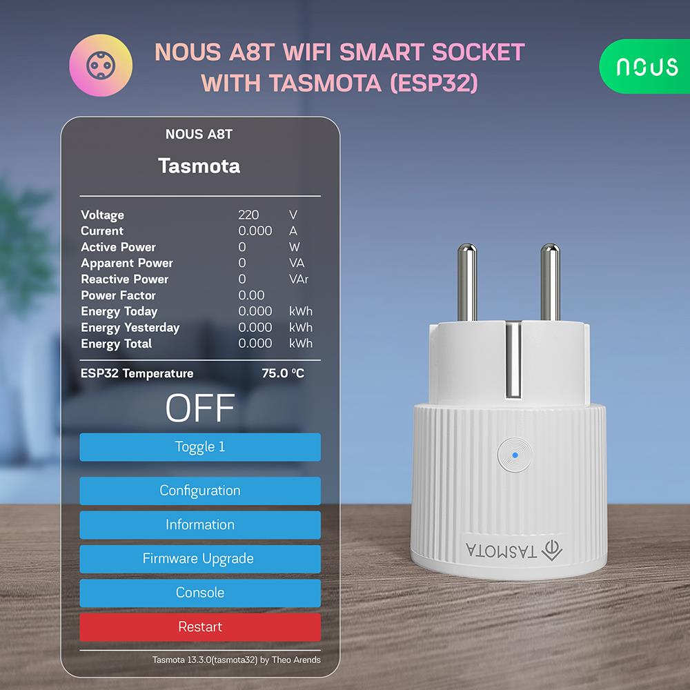 8X Nous A8T 10A WiFi Matter Smart Socket Stromzähler Tasmota - opt. calibrated