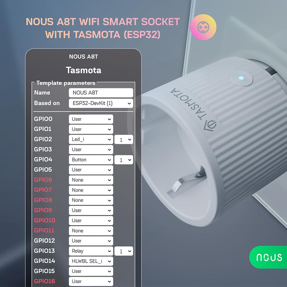 8X Nous A8T 10A WiFi Matter Smart Socket Stromzähler Tasmota - opt. calibrated