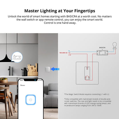 SONOFF BASICR4 10A 2400W ESP32 WiFi Smart Switch - Magic Switch Mode Tasmota 15