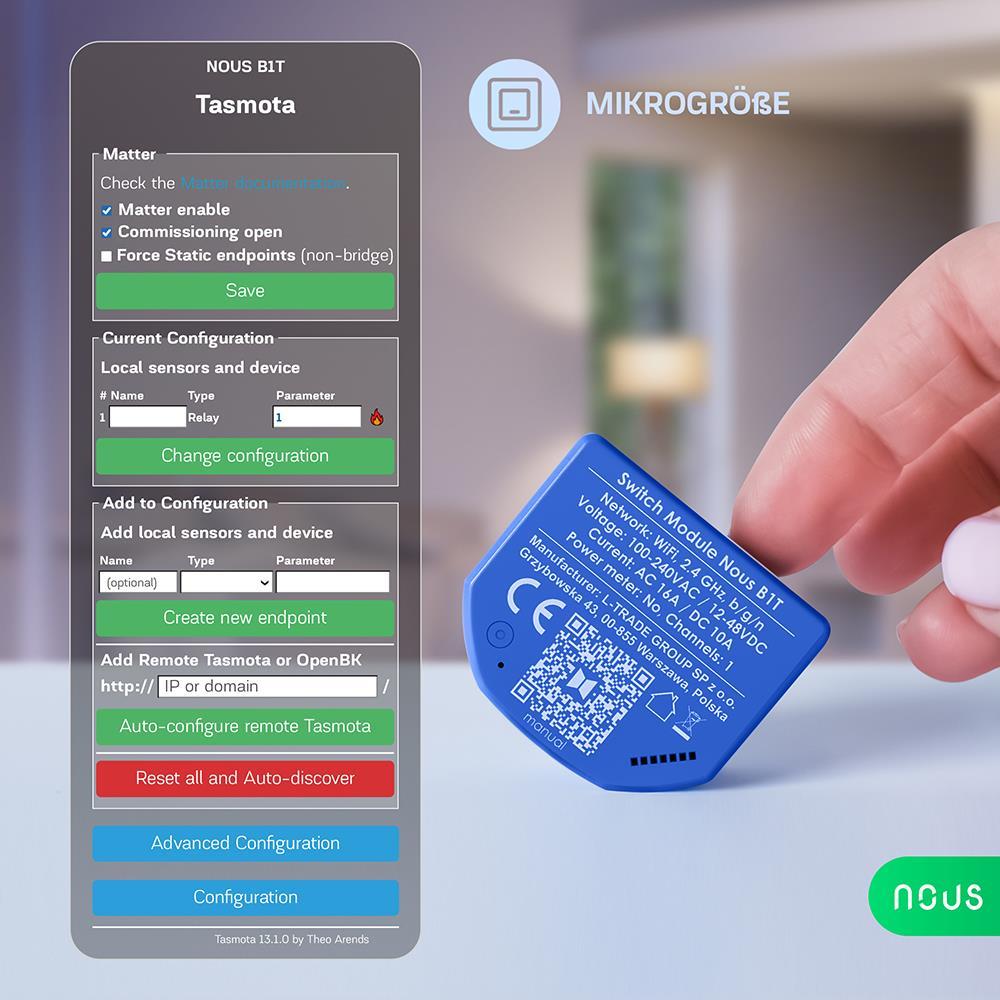 NOUS B1T WiFi Smart Switch 1 Kanal 1 Channel AC - 12V DC no PM ESP32 Tasmota