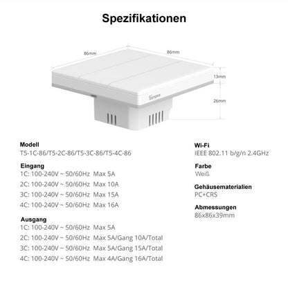 Sonoff TX Ultimate T5 EU 4C 4-Kanal Smart WiFi Wand Touch Schalter Tasmota 15