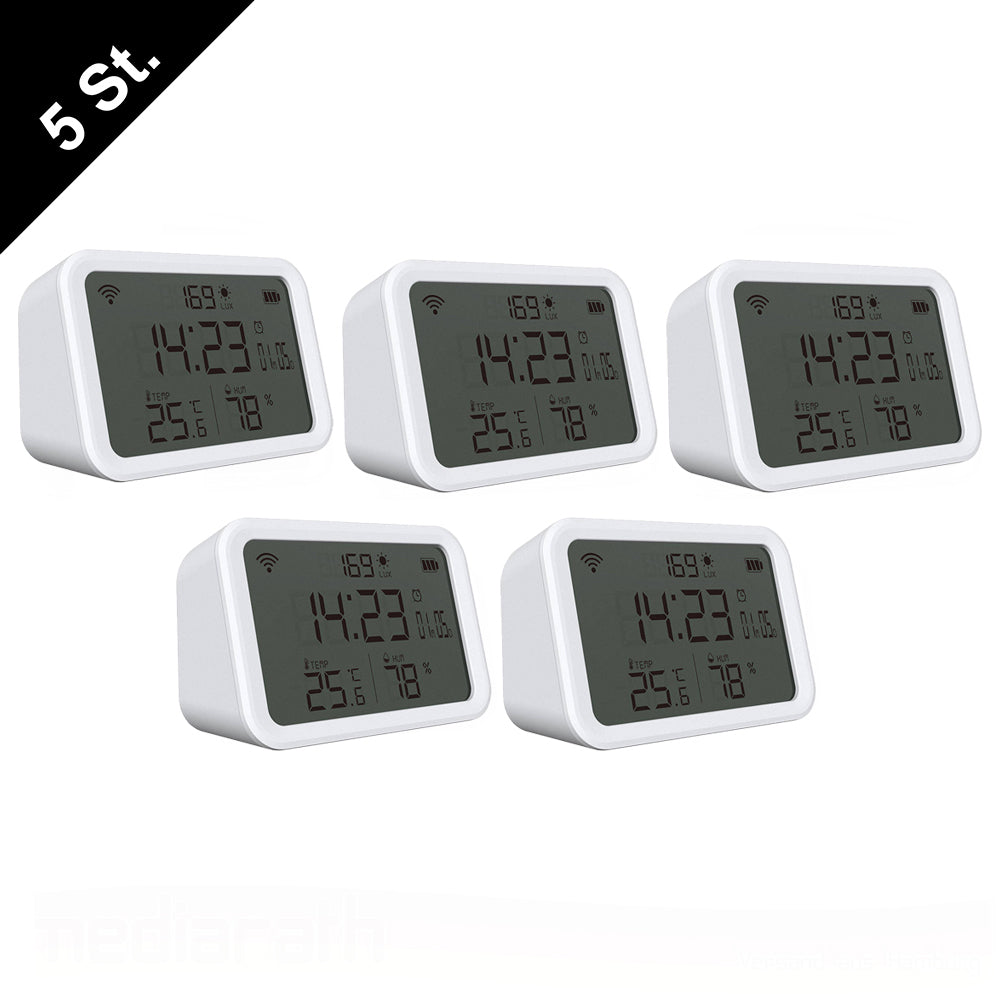 NEO NAS-CW01W TW WiFi 4in1 Wecker Helligkeit Temperatur Feuchtigkeitssensor Tuya