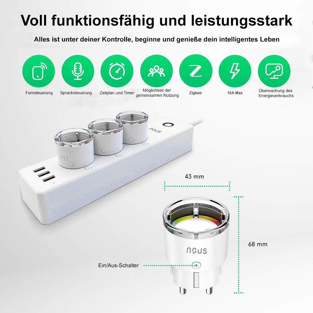 2X Nous A1Z 10A 2500W Verbrauchsmessung ZigBee 3.0 Smart Socket - Alexa - Google