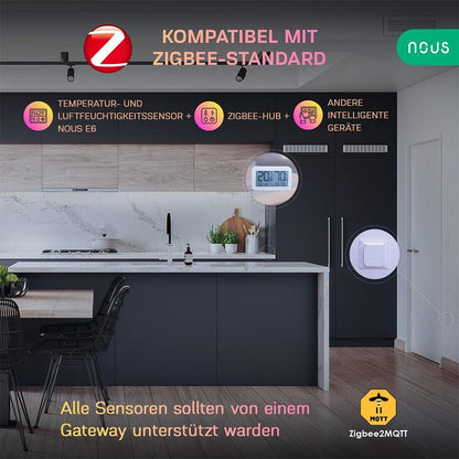 NOUS E6 Zigbee 3.0 Smart Temperatur Sensor Hygrometer LCD MQTT ZigBee2MQTT ZHA