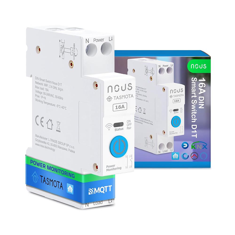 Nous D1T 16A WiFi DIN Smart Switch Verbrauchsmessung ESP32 Matter MQTT Tasmota