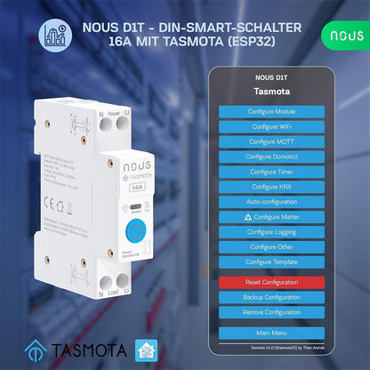 Nous D1T 16A WiFi DIN Smart Switch Verbrauchsmessung ESP32 Matter MQTT Tasmota