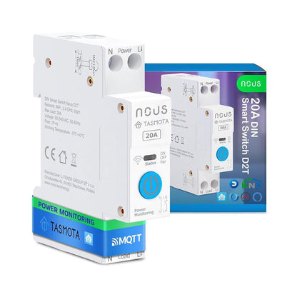 Nous D2T 20A WiFi DIN Smart Switch Verbrauchsmessung ESP32 Matter MQTT Tasmota