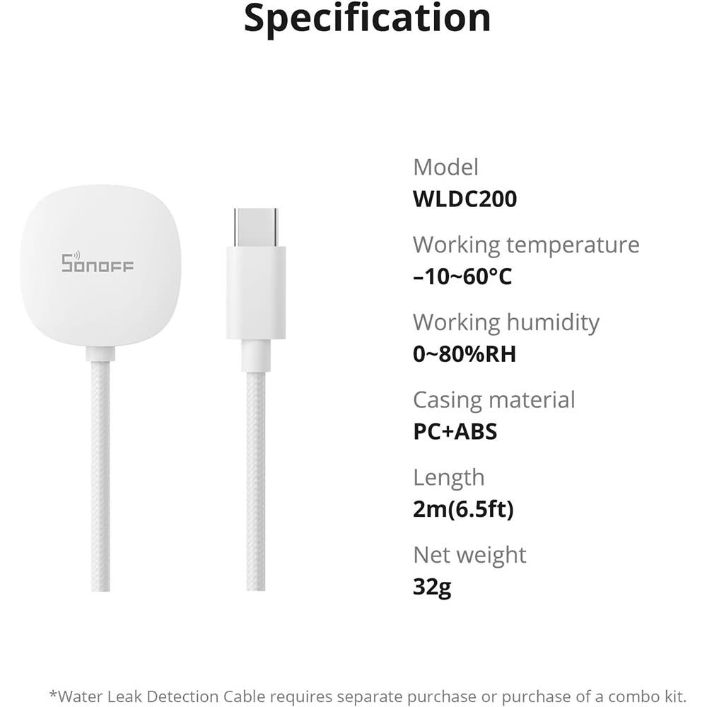 Sonoff WLDC200 Wasserleck Sensor Water Leak Kabel Erweiterung für SNZB-05P 2m