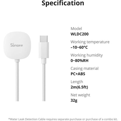 Sonoff WLDC200 Wasserleck Sensor Water Leak Kabel Erweiterung für SNZB-05P 2m
