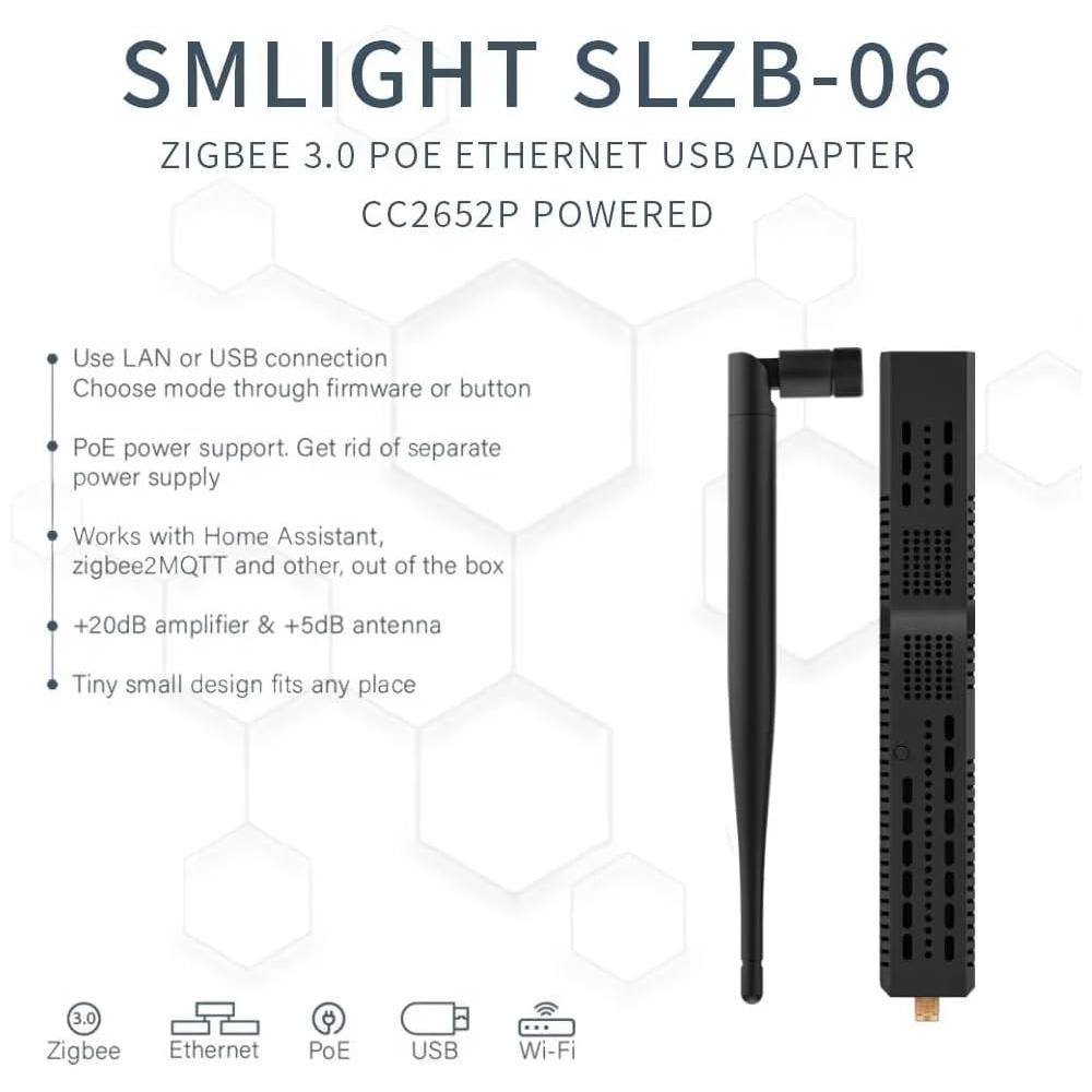 SMLIGHT SLZB-06 Zigbee LAN PoE USB Wi-Fi Adapter Zigbee2MQTT ZHA Thread CC2652P