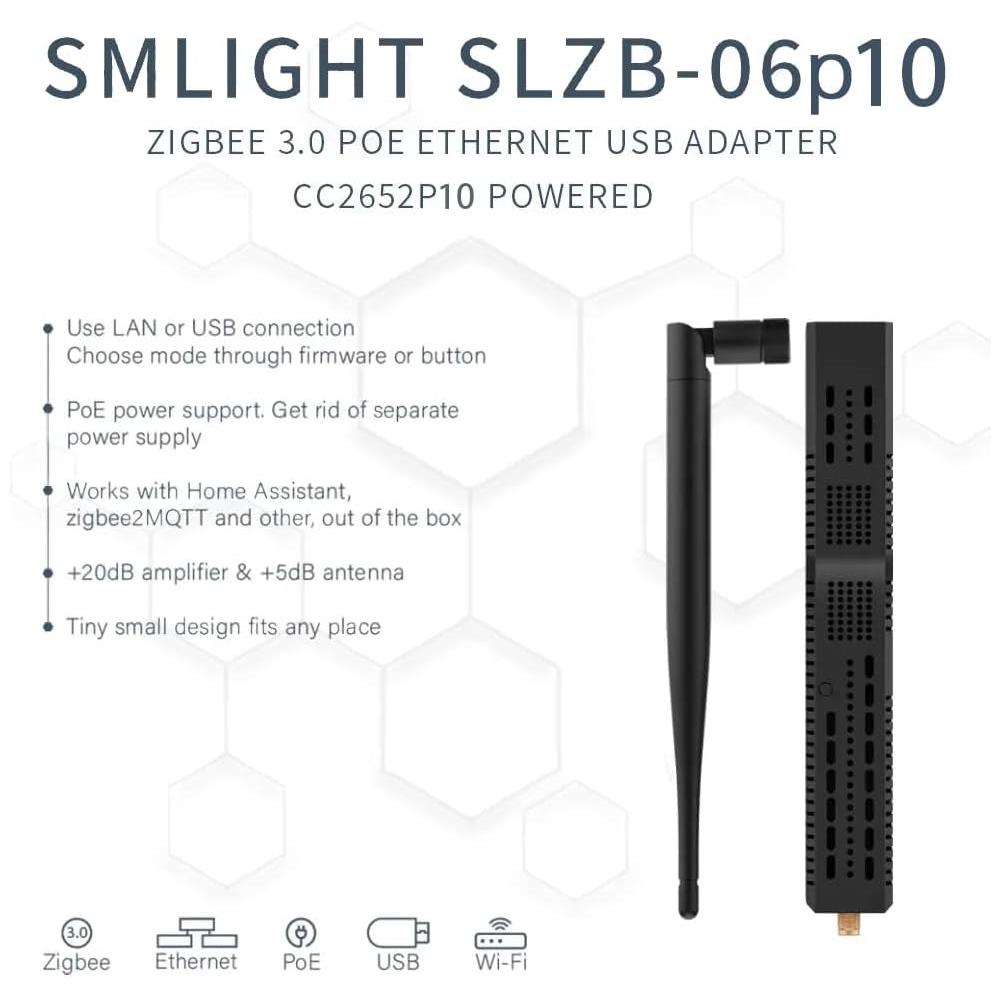 SMLIGHT SLZB-06p10 Zigbee LAN PoE USB Wi-Fi Adapter Zigbee2MQTT ZHA CC2674P10