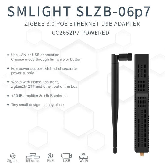 SMLIGHT SLZB-06p7 Zigbee PoE USB Wi-Fi Adapter Zigbee2MQTT ZHA Thread CC2652P7