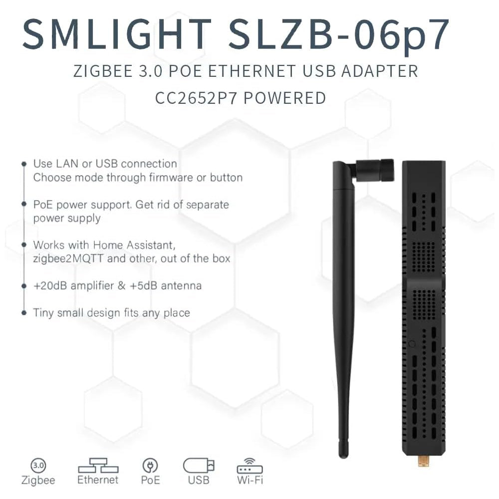 SMLIGHT SLZB-06p7 Zigbee PoE USB Wi-Fi Adapter Zigbee2MQTT ZHA Thread CC2652P7