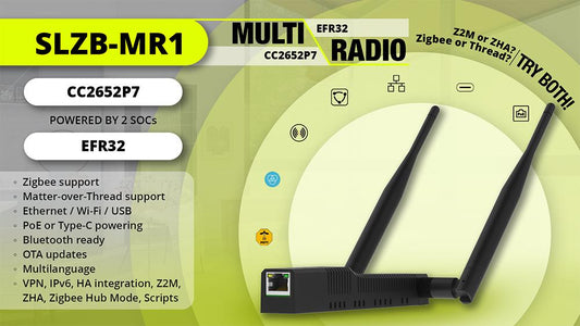 SMLIGHT SLZB-MR1 Zigbee Thread Multiradio CC2652P7 EFR32MG21 LAN PoE USB Wi-Fi