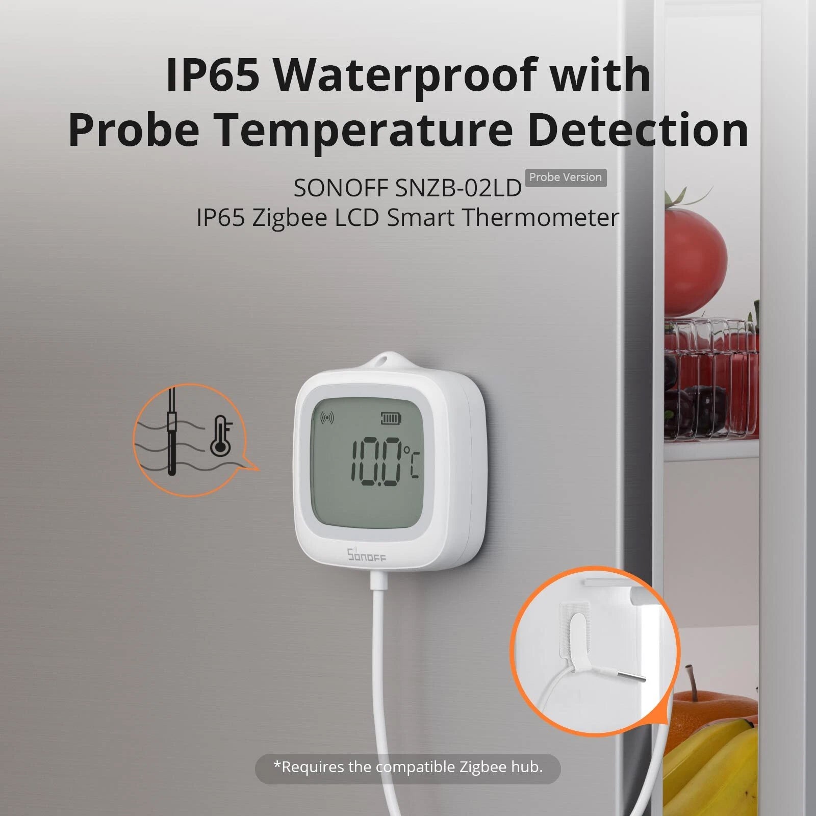 Sonoff SNZB-02LD ZIGBEE 3.0 IP65 LCD Display Thermometer mit Temperaturfühler