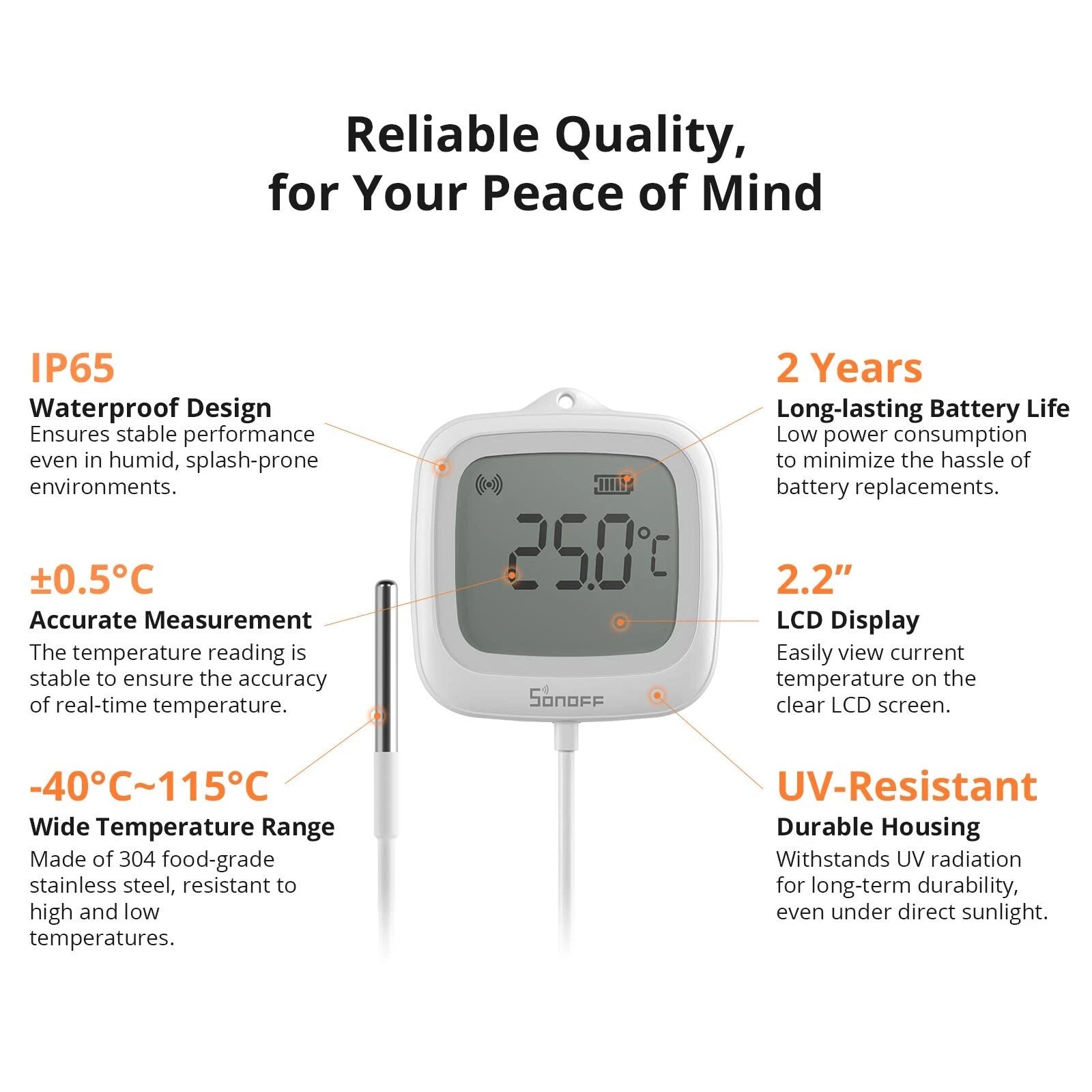 Sonoff SNZB-02LD ZIGBEE 3.0 IP65 LCD Display Thermometer mit Temperaturfühler