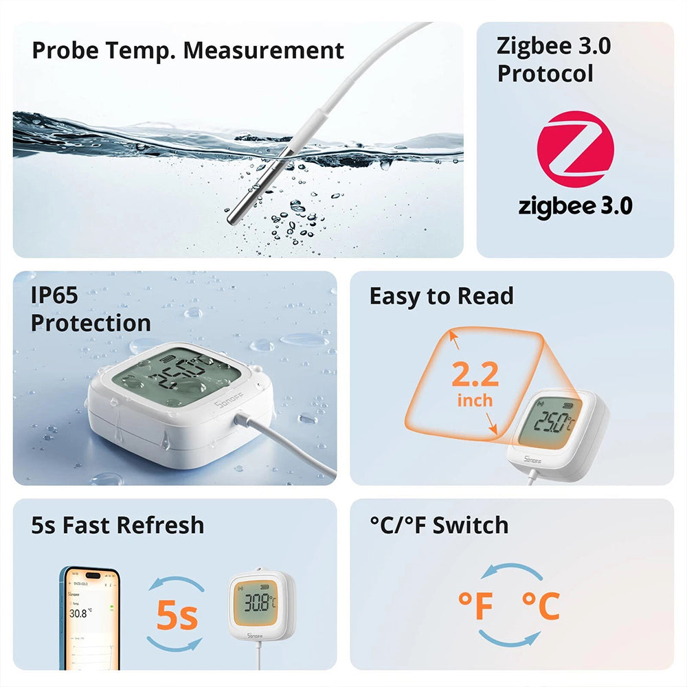 Sonoff SNZB-02LD ZIGBEE 3.0 IP65 LCD Display Thermometer mit Temperaturfühler - B-Ware