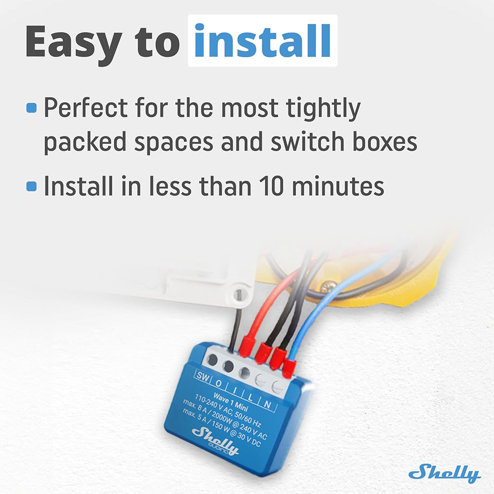 Shelly Wave 1 MINI 1 Kanal Smart Switch 8A 240V AC 5A 30V DC Z-WAVE