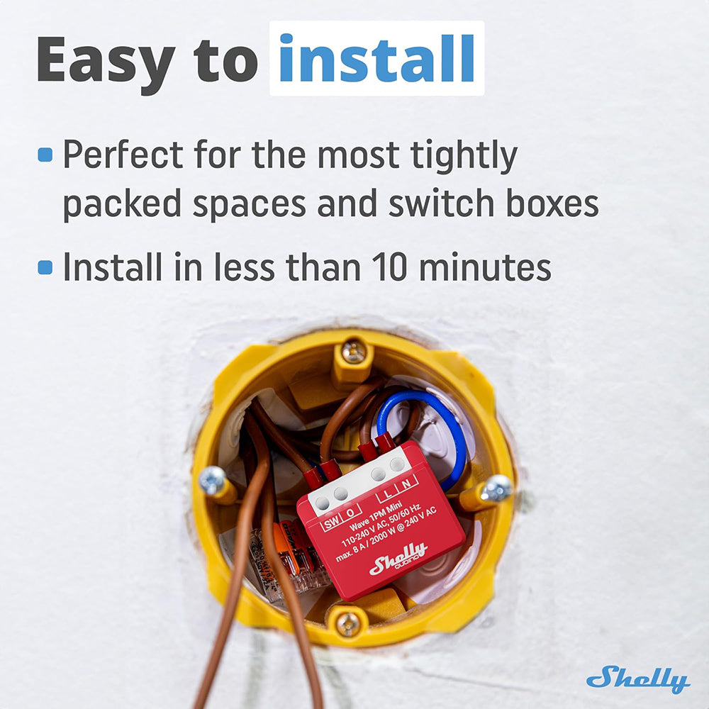Shelly Wave 1PM MINI 1 Kanal Smart Switch mit Energiemessung 8A 240V AC Z-WAVE