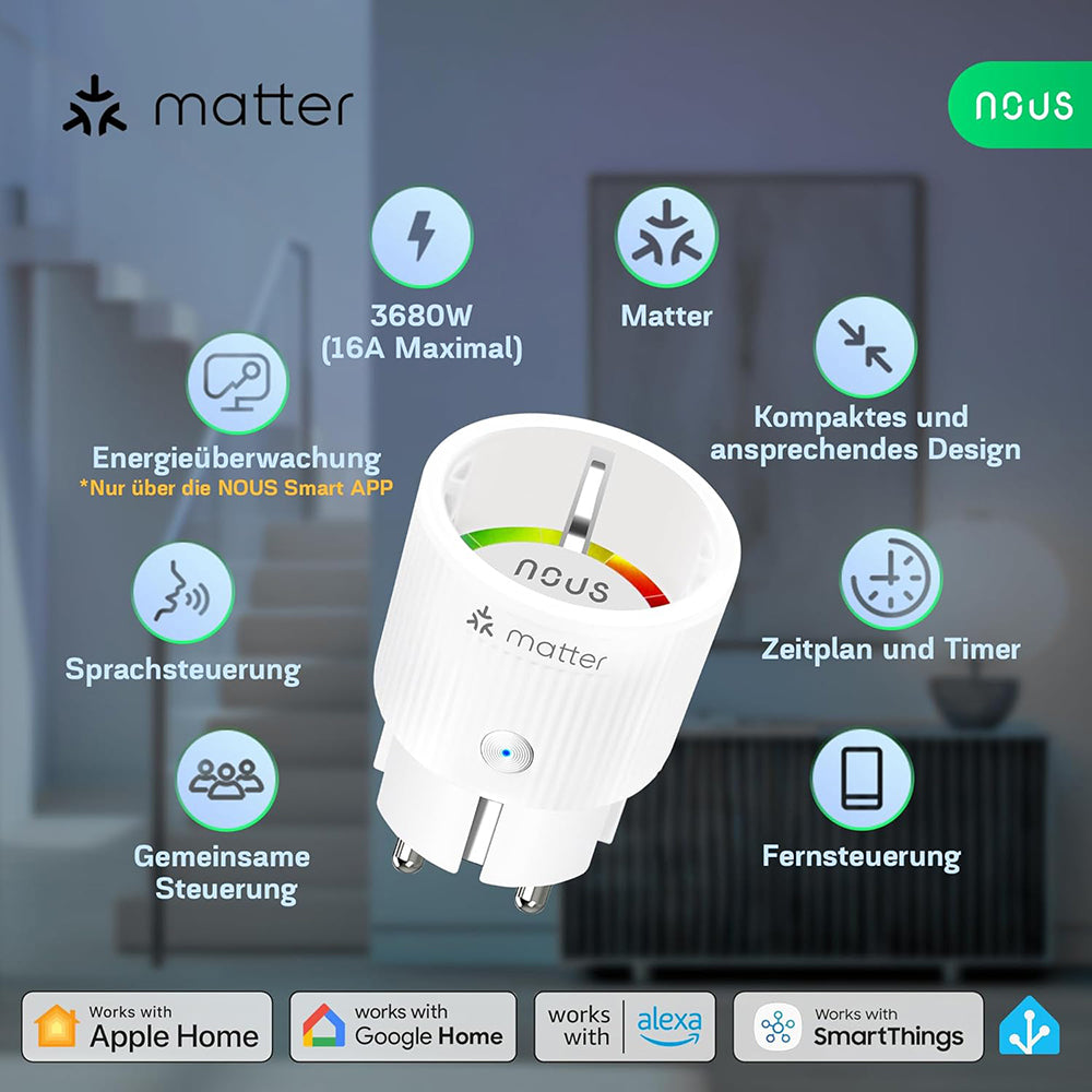 4X Nous A8M 16A 3840W Verbrauchsmessung Matter Smart Socket - Alexa - Google