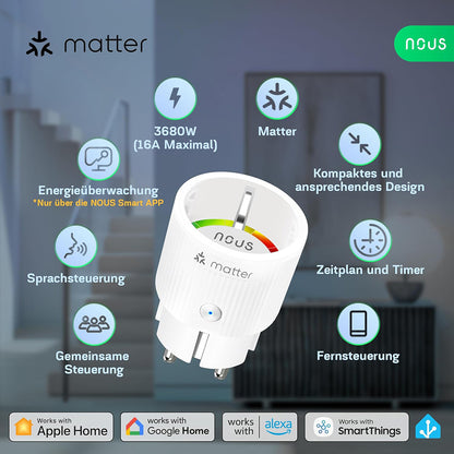 4X Nous A8M 16A 3840W Verbrauchsmessung Matter Smart Socket - Alexa - Google