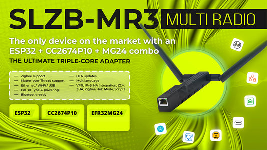 SMLIGHT SLZB-MR3U Zigbee Thread Multiradio CC2674P10 EFR32MG24 LAN PoE USB Wi-Fi